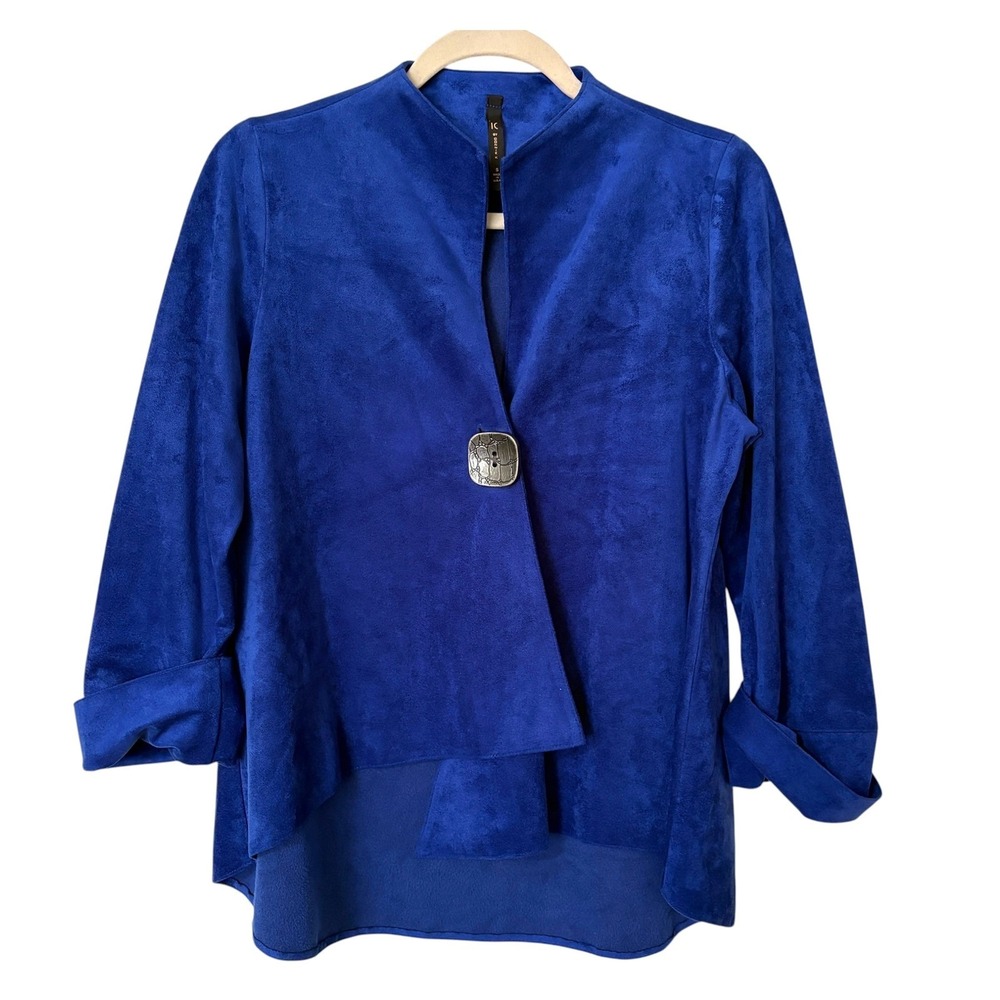 IC by Connie K Womens Small Jacket Royal Blue Faux Suede Artsy Lagenlook Career